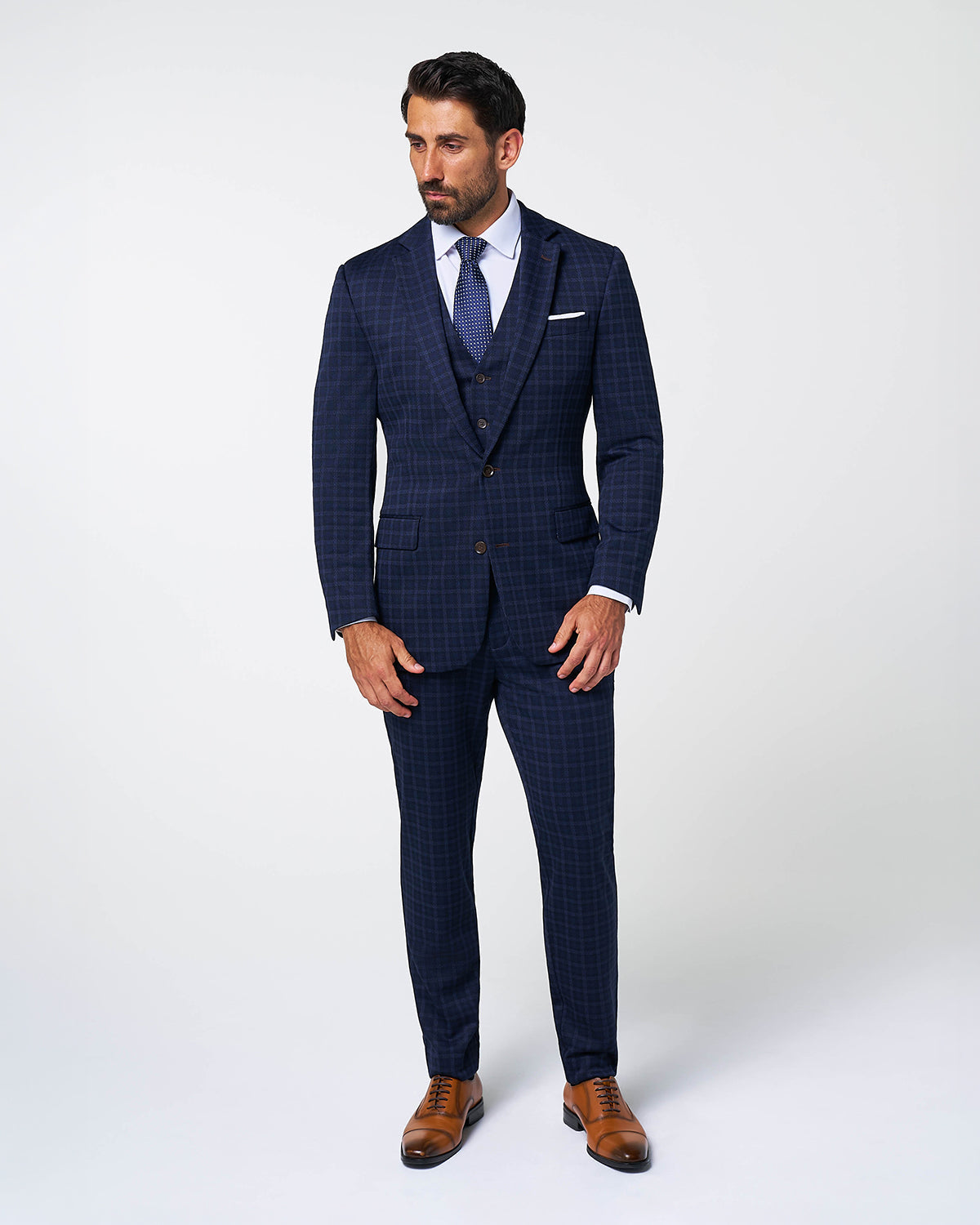Athletic Fit Stretch Suit Vest - Blue Plaid
