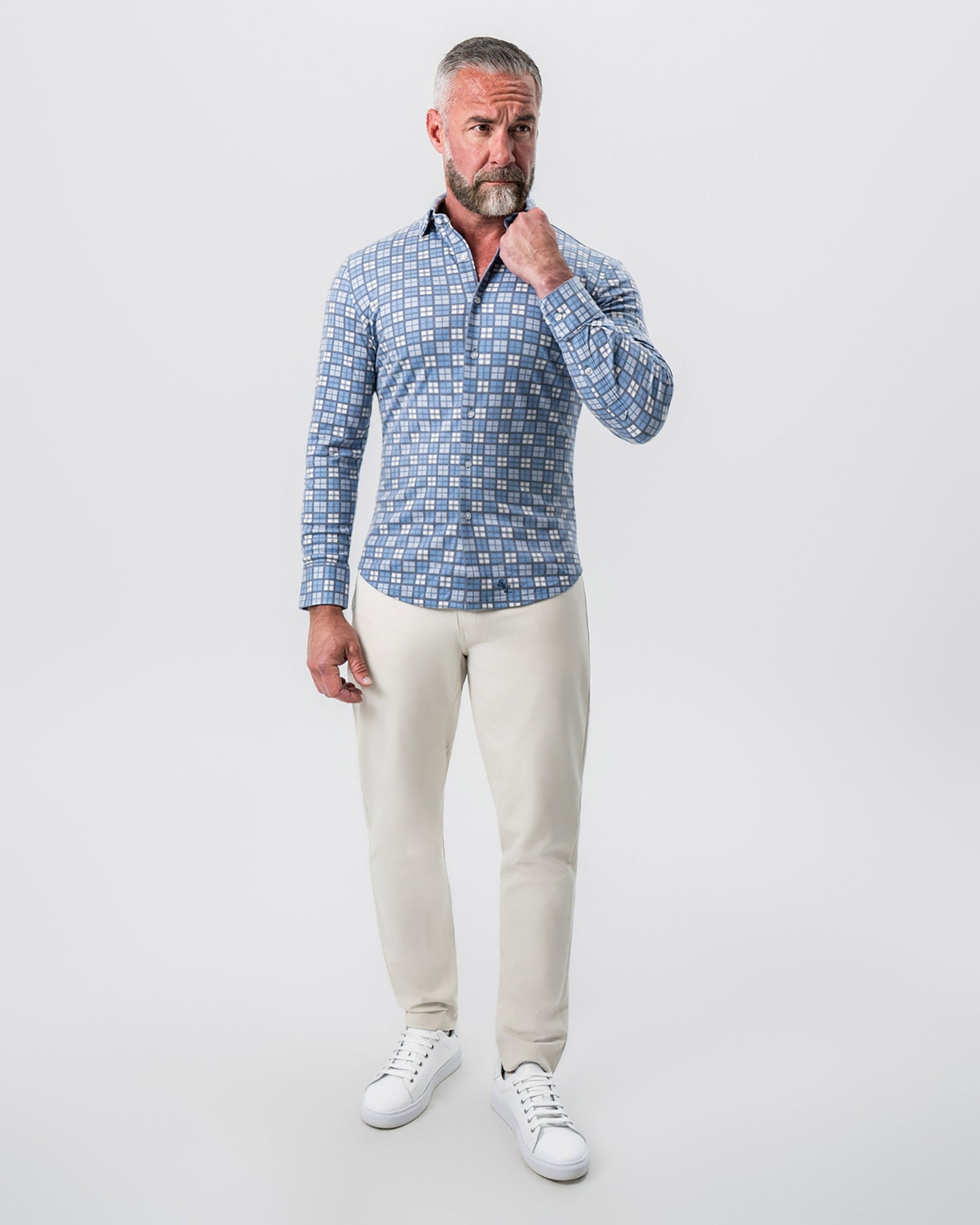 "The Ellis" Blue, Tan & Teal Plaid Button Down