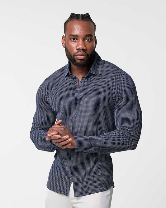 "The Eisenhower" Sport Shirt - Navy With White Grid