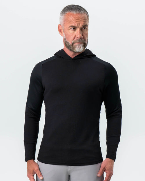 Waffle Knit Hoodie - Black