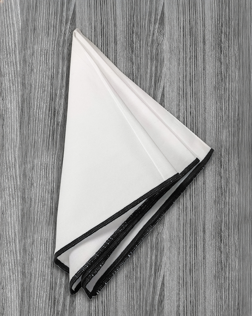 Pocket Square - White With Black Edge Stitch