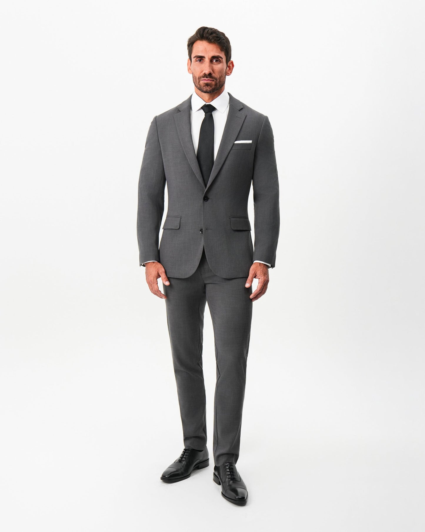 Athletic Fit Stretch Suit Pants - Dark Grey Crosshatch