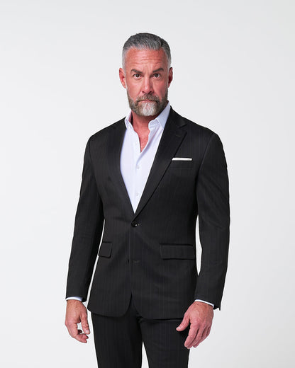 Athletic Fit Stretch Suit - Knit Navy & Grey Big Stripe