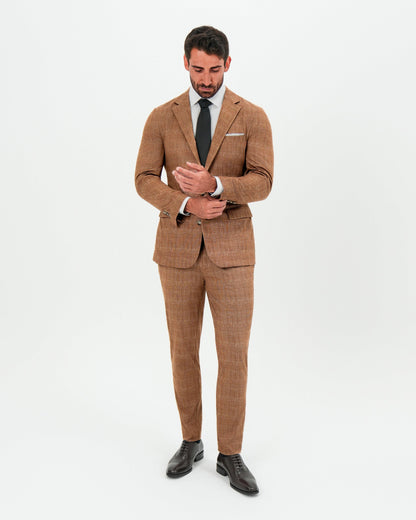 Athletic Fit Stretch Blazer - Unstructured Light Brown Crosshatch
