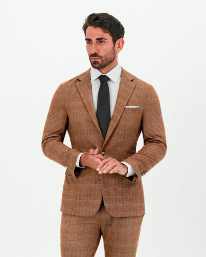 Athletic Fit Stretch Blazer - Unstructured Light Brown Crosshatch