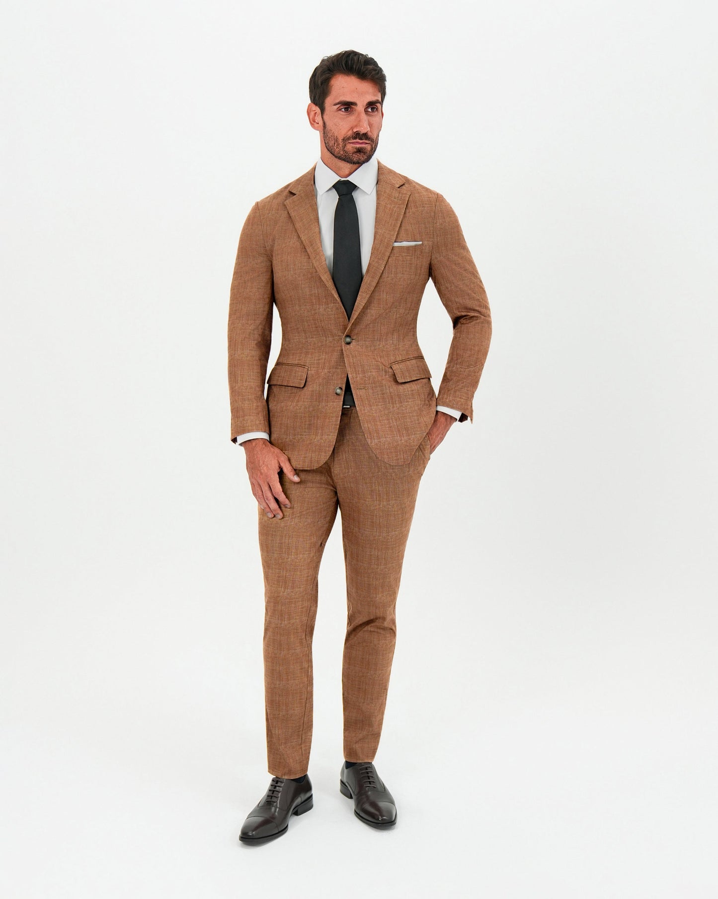 Athletic Fit Stretch Blazer - Unstructured Light Brown Crosshatch