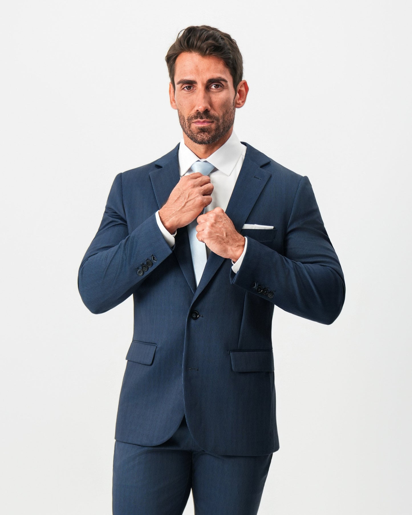 Athletic Fit Stretch Blazer - Navy & White Pinstripe
