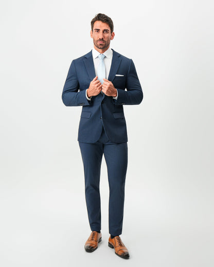 Athletic Fit Stretch Blazer - Navy & White Pinstripe