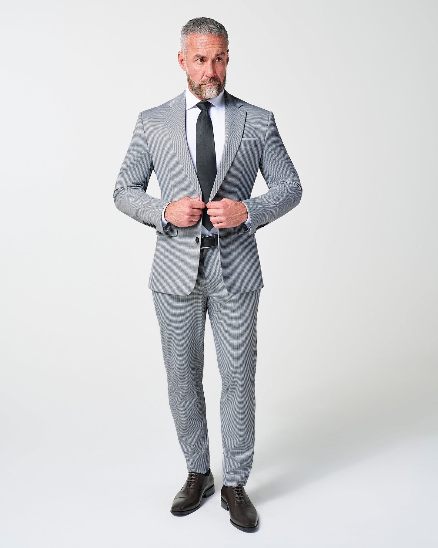 Athletic Fit Stretch Suit Pants - Slate Grey Houndstooth