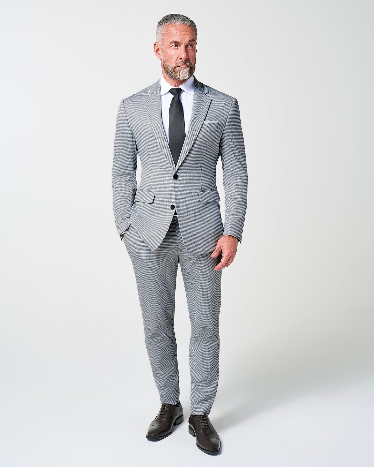 Athletic Fit Stretch Blazer - Slate Grey Houndstooth