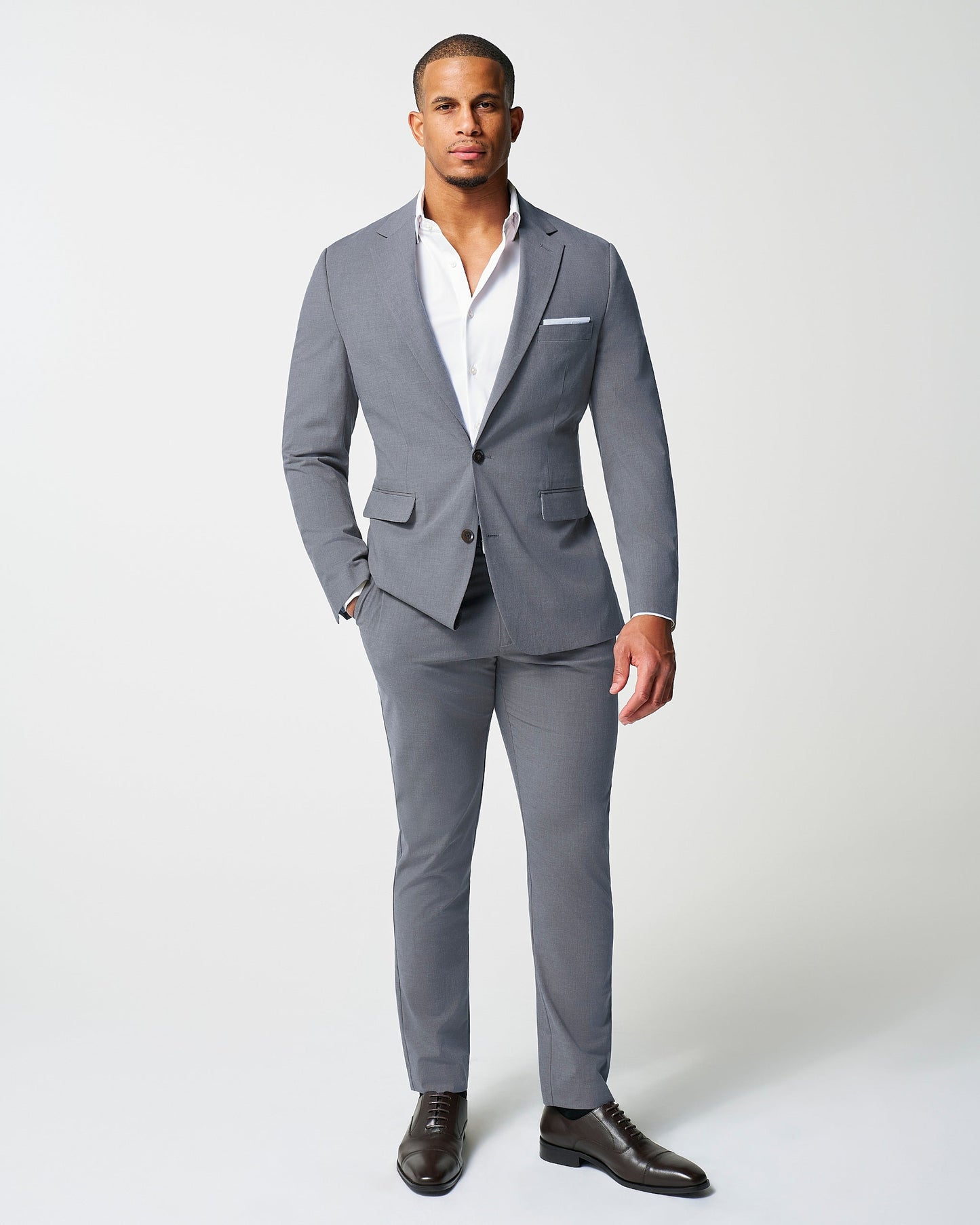 Athletic Fit Stretch Suit Pants - Lightweight Heathered Smoked Grey
